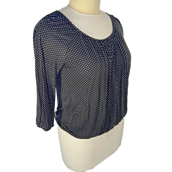 Michael Kors Blouse Womens XL Peasant Top 3/4 Balloon Sleeve Polka Dot - Picture 2 of 9